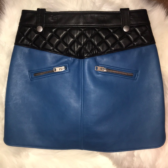NWT Coach Blue Leather Hem Mini Skirt - Picture 7 of 8